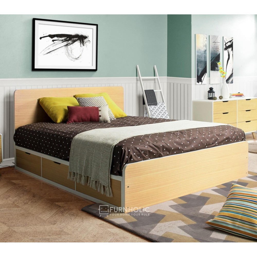 iFurnholic Helsinki Single Bed with Storages - Ranjang / Tempat Tidur - Nature - Gratis Pengiriman Pulau Jawa dan Denpasar