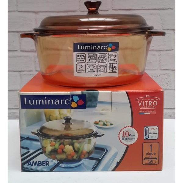 Kidstafun - Luminarc Amber Vitro Casserole +Tutup 1-5 Liter - Panci Dutchoven Kaca - Multicolor