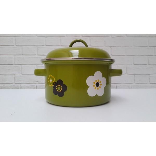 Kidstafun - SAUCEPOT DUTCH OVEN 20CM HOMELINE ENAMEL MOTIF BUNGA HIJAU DOTE20 - Multicolor