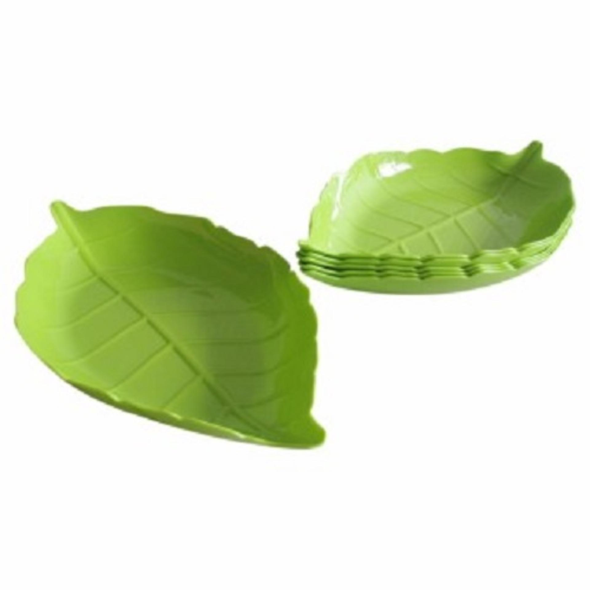 LARIS49 Piring Plastik Motif Daun Tengah / Alat Dapur Piring makan Warna Warni Motif Daun - HIJAU