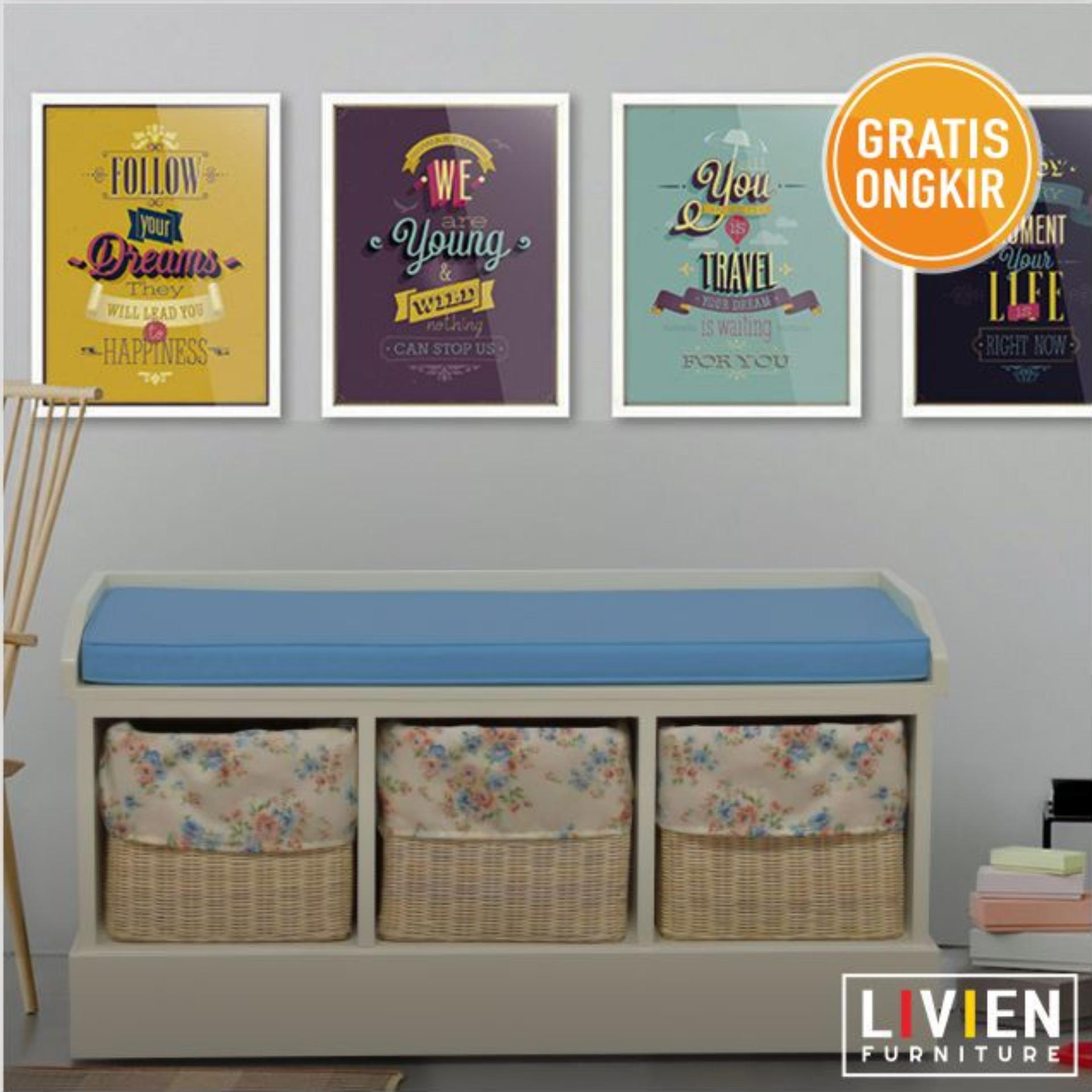 LIVIEN Kursi  Kursi Panjang / Sofa / Stool / Bangku Rattan Bench Skyblue