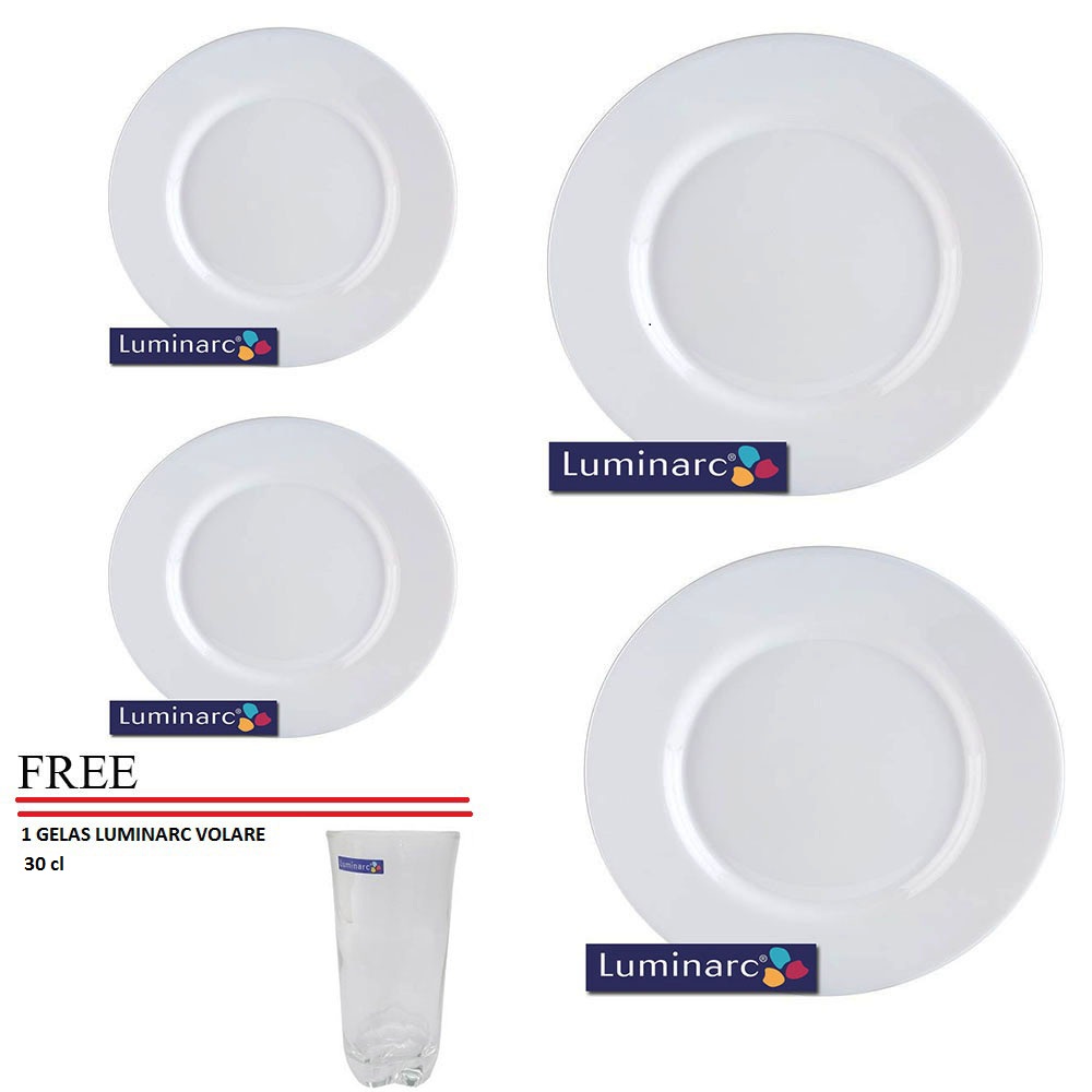 Luminarc Everyday Dinner Plate 24+Soup Plate 22 - 4Pcs Free Gelas Volare