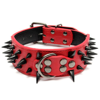 Paku-Paku Tajam Kerah PU Kulit Untuk Anjing Besar Anjing Mastiff Pitbull Tugas Berat Merah