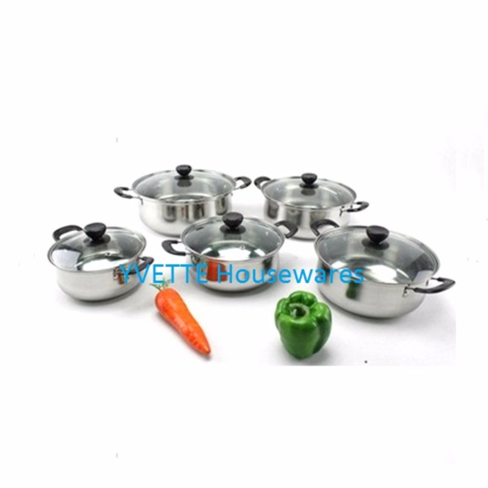 Panci Belly Shape 5 Pcs Dengan Tutup Kaca -  Stainless