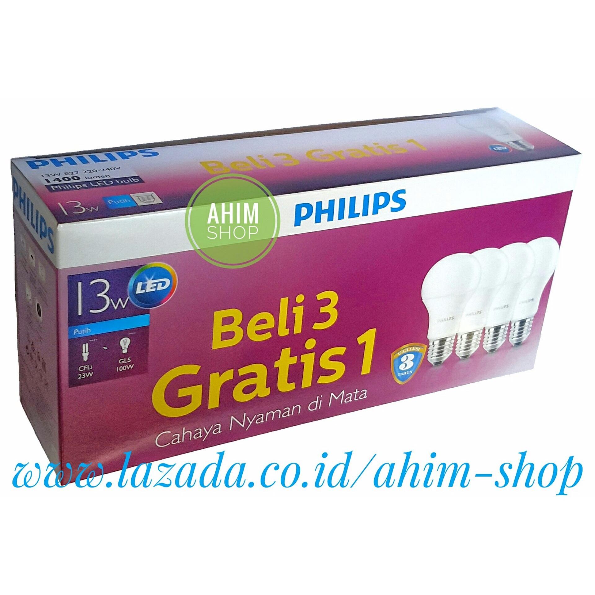 PHILIPS Lampu LED Bulb 13W = 100W Paket Beli 3 Gratis 1 - Cahaya Nyaman di Mata (Cool Daylight) - Putih