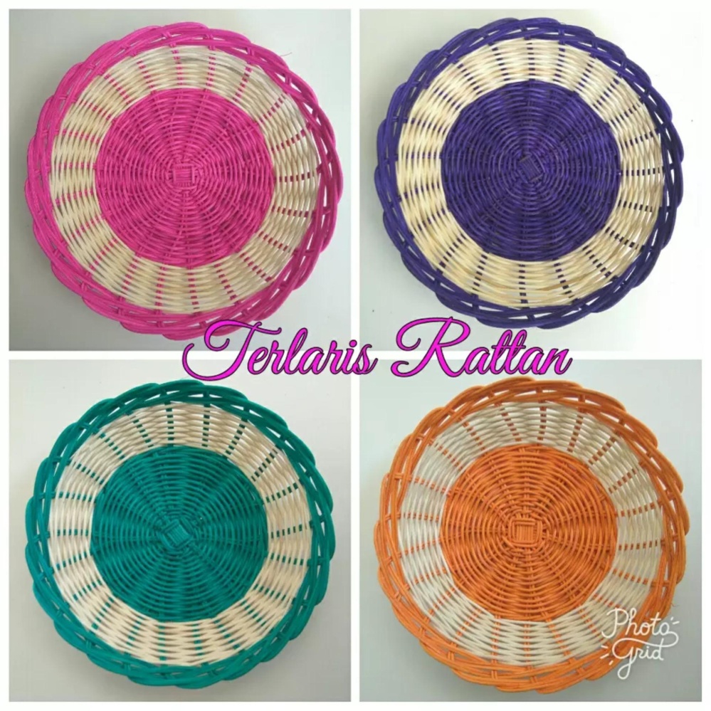 [ PROMO ] 1 LUSIN Lebih murah ....Piring Rotan Warna / Piring Resepsi / Piring Anyaman