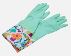Schuan Satu Lapis Mulut Lebar Karet Sarung Tangan Antiskid Rumah Tangga Laundry Sarung Tangan Cuci Piring (cyan), Pola Acak-Intl