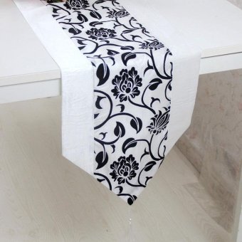 Tabel Runner Floral dicetak Taffeta Retro meja Linen dekorasi warna: putih ...