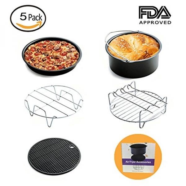 Universal Air Fryer Accessories Fit all 3.7QT,5.3QT,5.8QT for Gowise Phillips and Cozyna Include Cake Barrel,Pizza Pan,Metal Holder,Multi-Purpose Rack with Skewers,Silicone Mat(5 Pack,7 In) - intl