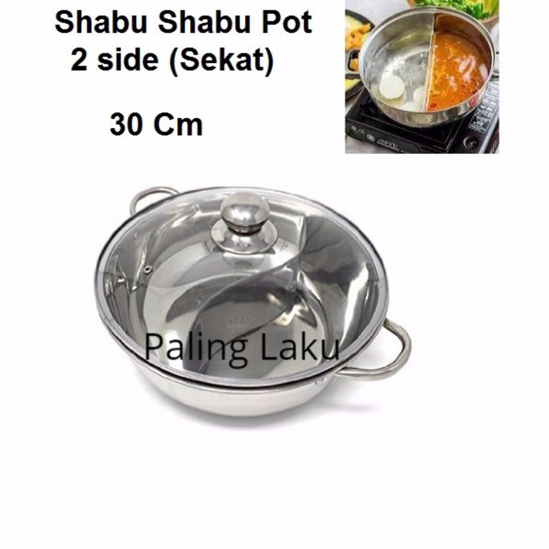 Valerie-  Panci Shabu Shabu 30 Cm dilengkapi sekat pemisah + Tutup Kaca/ Panci Suki Skat 2/ Shabu shabu Pot 2 side
