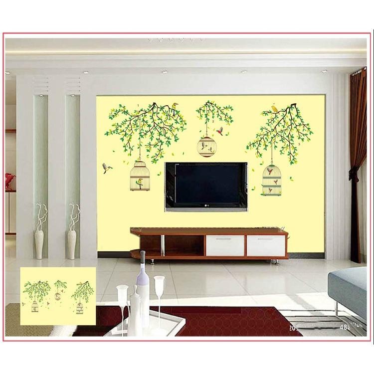 Wall Sticker JM7259 Leaves & 3 Cages Stiker dinding Untuk Dekorasi Kamar Anak  -  Sticker Dinding Murah Penghias Dinding Rumah Wallpaper Dinding Lucu - Warna Random