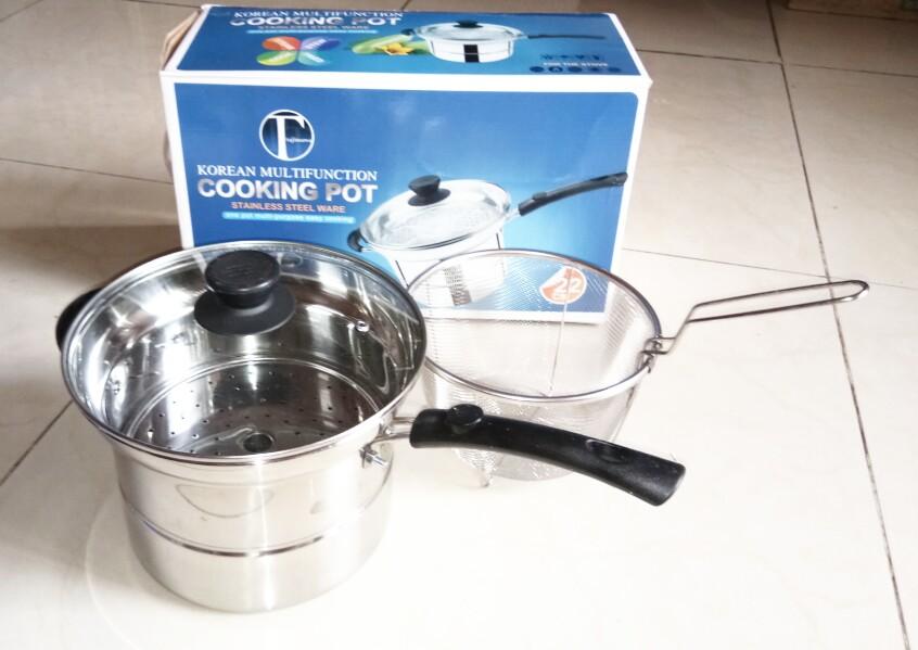 WLW888 Panci Serbaguna Deep Fryer Stock Pot 3in1 Bisa Untuk Goreng,Kukus Dan Rebus - 22cm