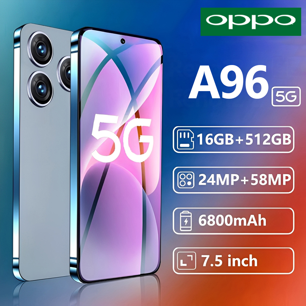 New HP oppq A96 NFC 7.5inch HD 4G/5G 120Hz HP clearance smartphone promo 16GB RAM 1T Android 13 8000mAh A97 mobile phone new original product official warranty promo gaming phone Giá 949,000 Đồng*Miễn phí vận chuyển