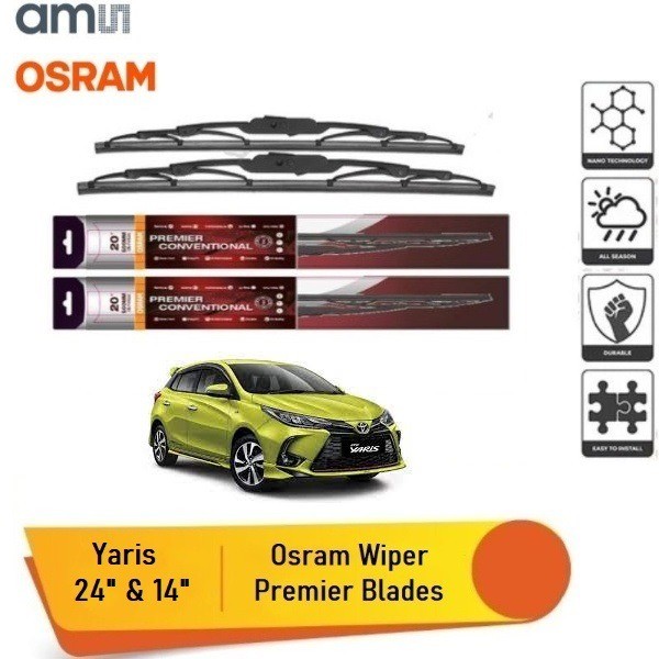 Osram Sepasang Wiper Premier Mobil Toyota Yaris size 24 dan 14 inch Harga 90,800 rupiah*Gratis Ongkir
