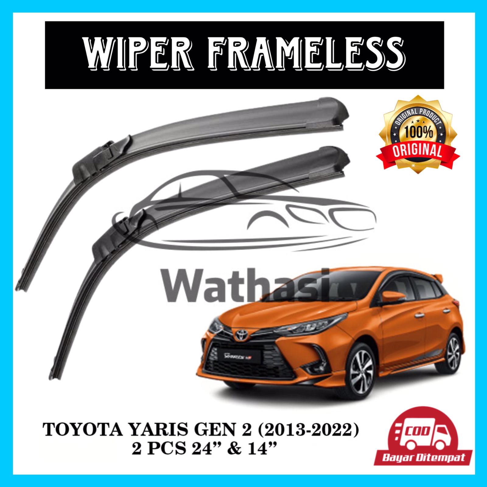 1 Set Wiper Frameless Full Karet Anti Baret Toyota Yaris Wathasi Harga 60,200 rupiah*Gratis Ongkir