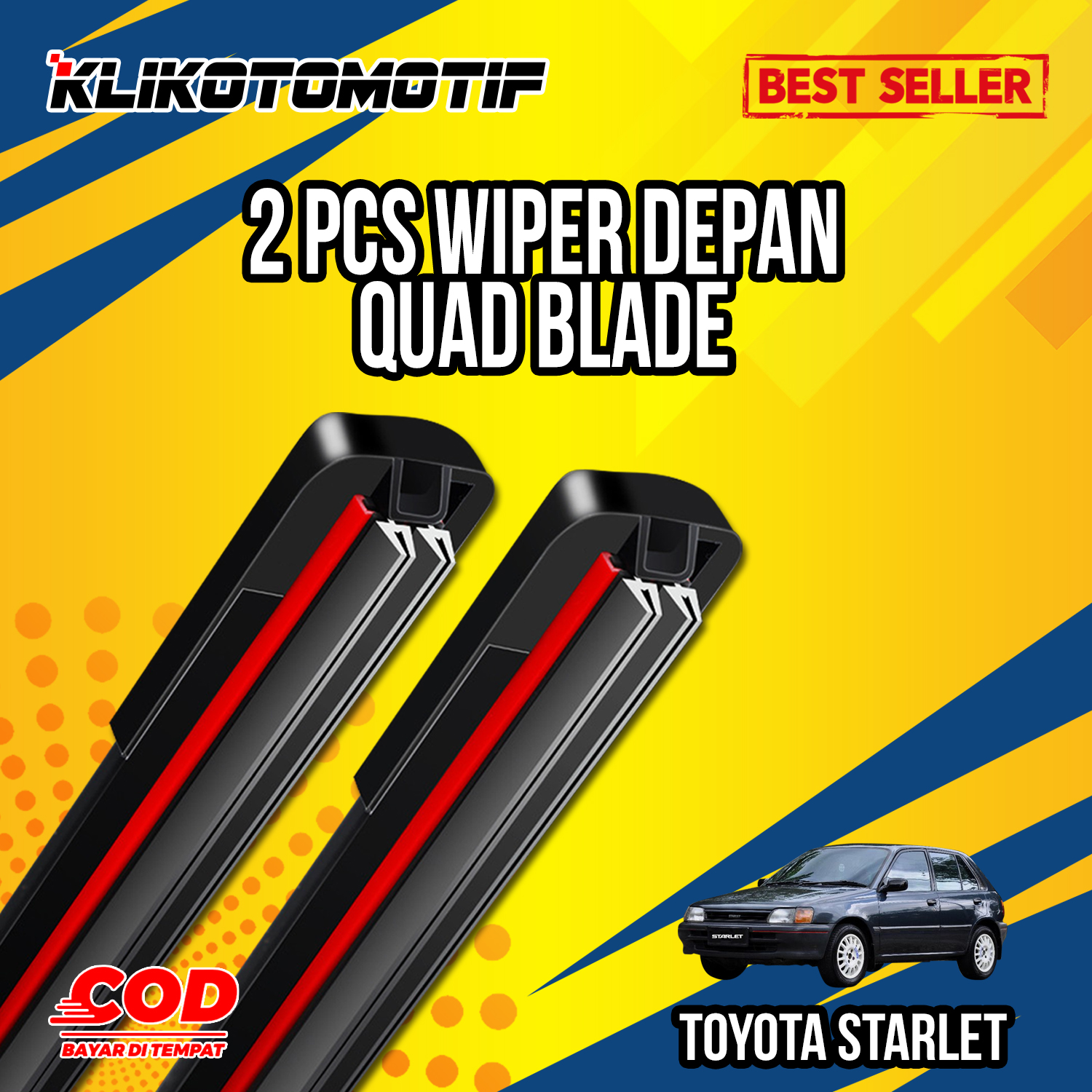 Klikoto Wiper Mobil QUAD Blade TOYOTA STARLET - Wiper 4 Lapis Karet Kaca Depan Mobil Empat Layer 4 Lapis Anti Baret - Wiper Mobil PREMIUM Harga 89,420 rupiah*Gratis Ongkir