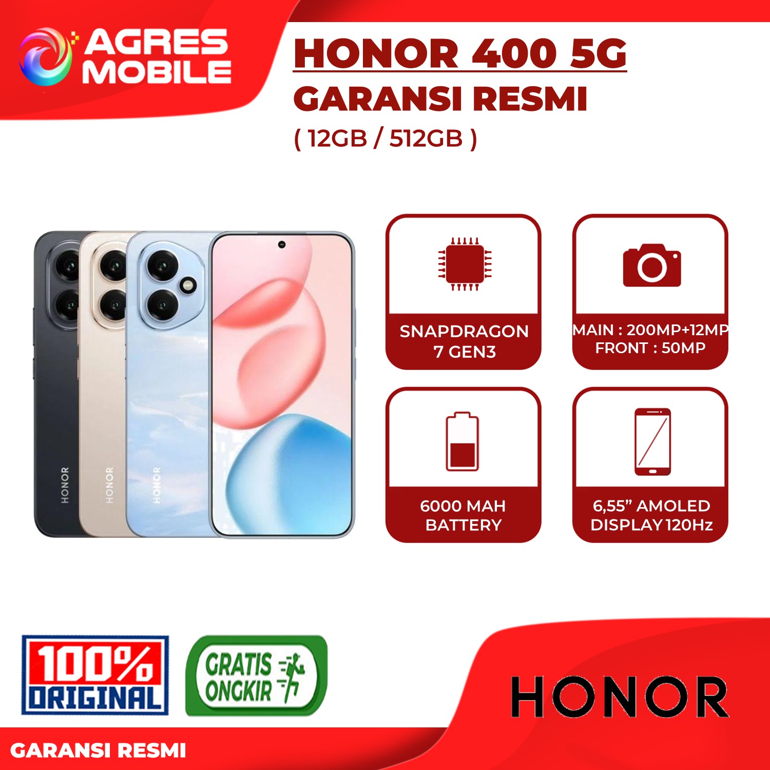 Honor 400 5g 12Gb/512Gb Official Warranty from Honor Indonesia Giá 6,199,000 Đồng*Miễn phí vận chuyển
