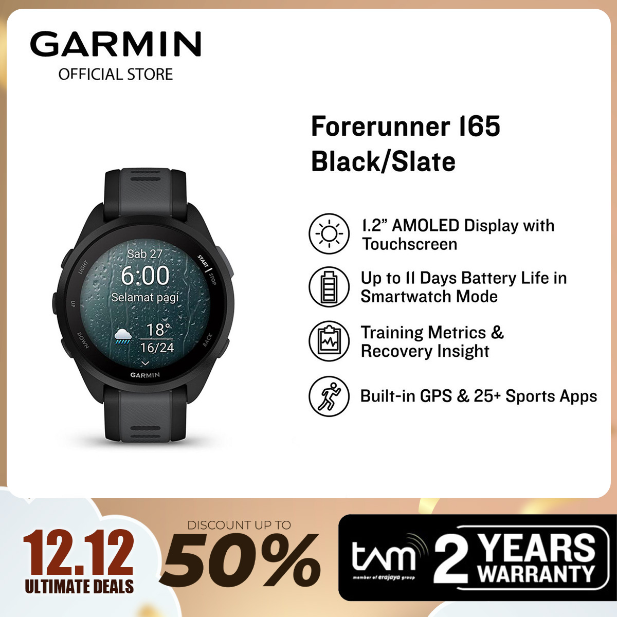 Garmin Forerunner 165 - Black/Slate Harga 2,650,000 rupiah*Gratis Ongkir
