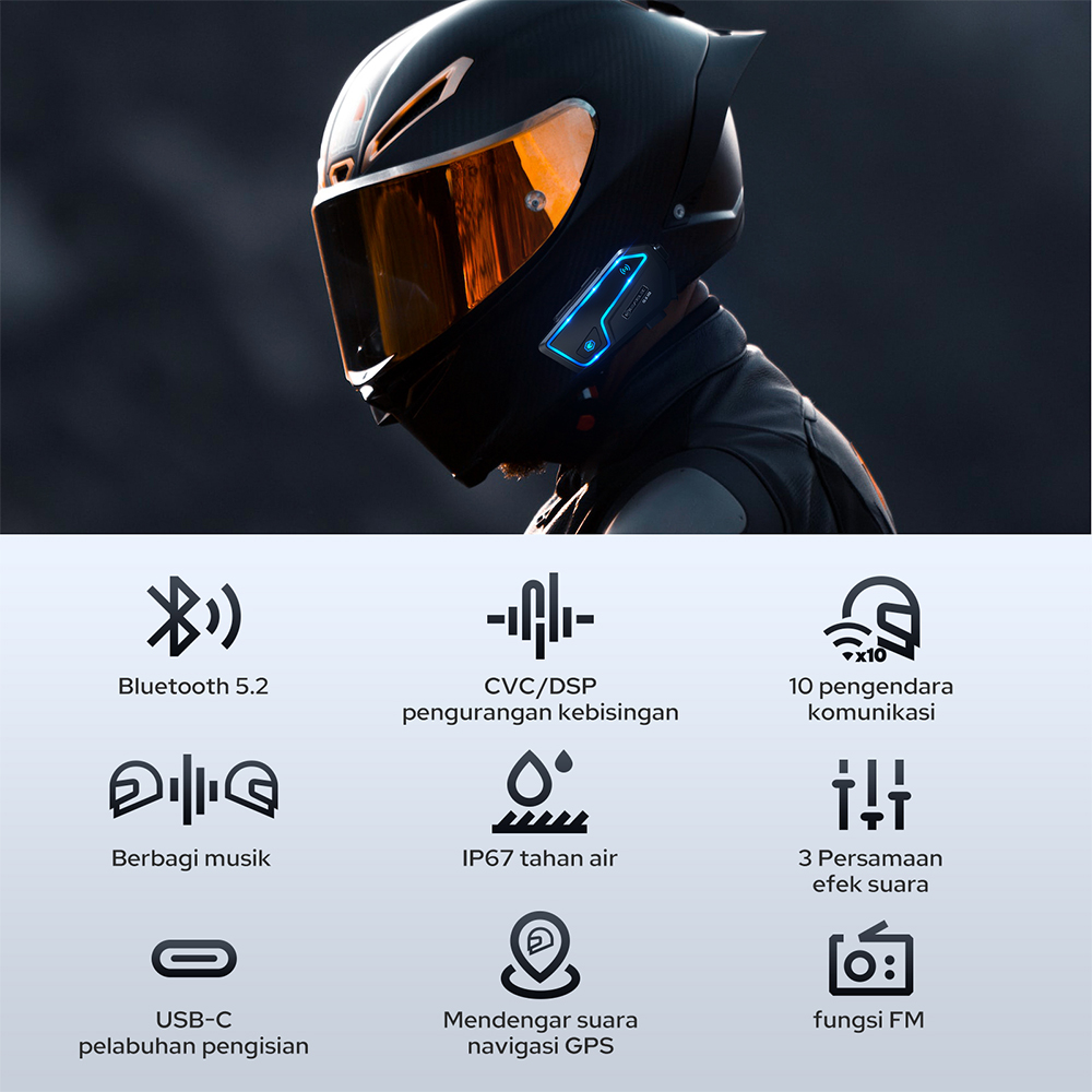 GEARELEC Shark Pro Bluetooth 5.1 Motorcycle Helmet Intercom 8 Riders Group  2000m Range Wireless Communication System FM Radio - AliExpress