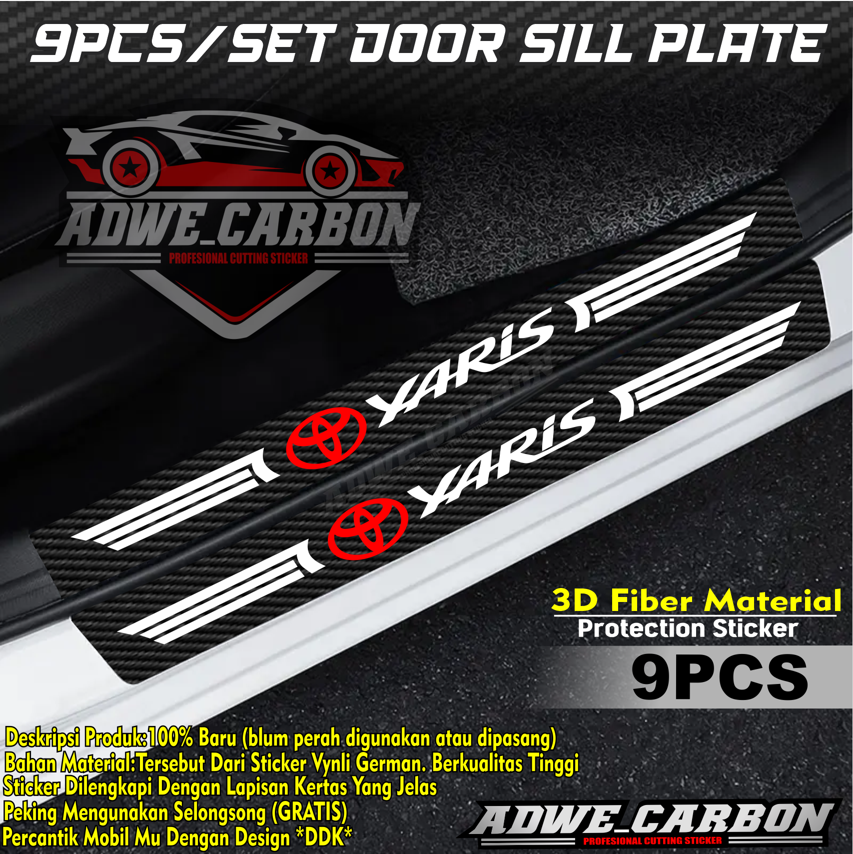 stiker carbon toyota yaris stiker pelindung pintu mobil dari pijakan kaki Harga 30,000 rupiah*Gratis Ongkir