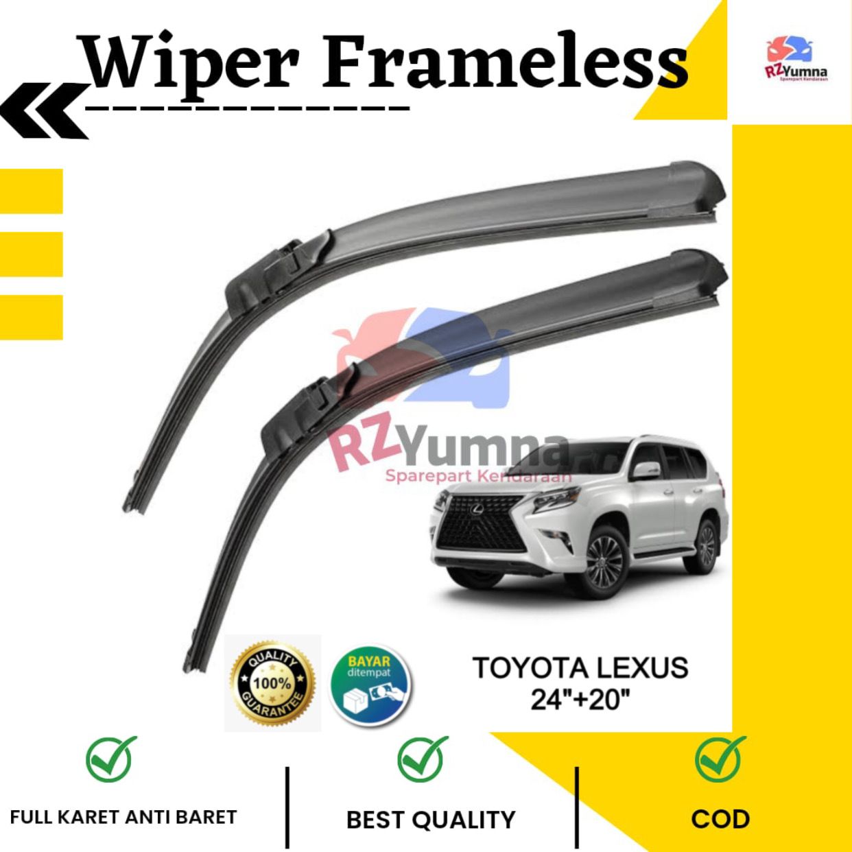 Wiper Frameless Toyota Lexus Frameless Full Karet Anti Baret 1 Set Kanan dan Kiri Harga 57,500 rupiah*Gratis Ongkir