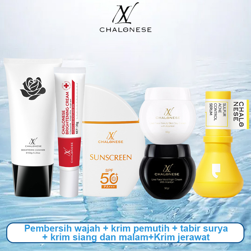 1+1 Set CHALONESE Paket Skincare BPOM Cream Whitening Moisturizer Sunscreen Facial Wash Skin Care Waja…