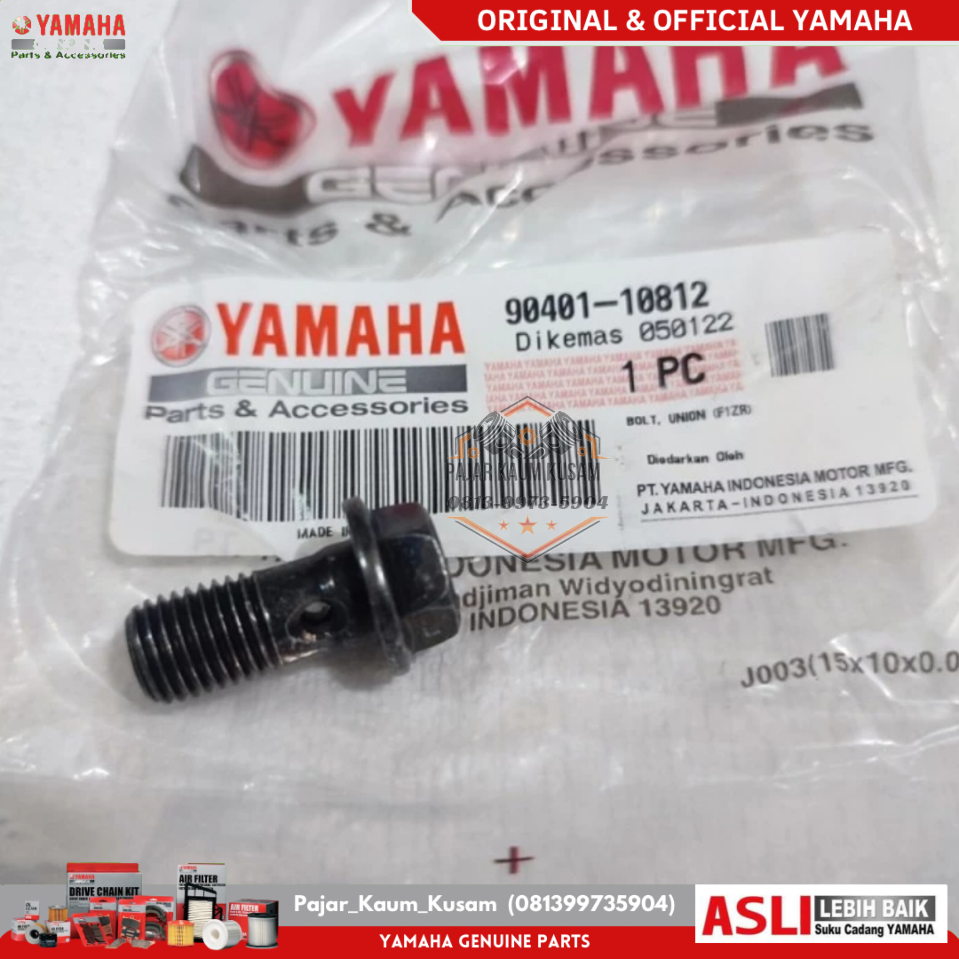 BAUT SELANG REM DEPAN F1ZR FIZR 2005 ORIGINAL 90401-10812 BOLT, UNION Harga 15,000 rupiah*Gratis Ongkir