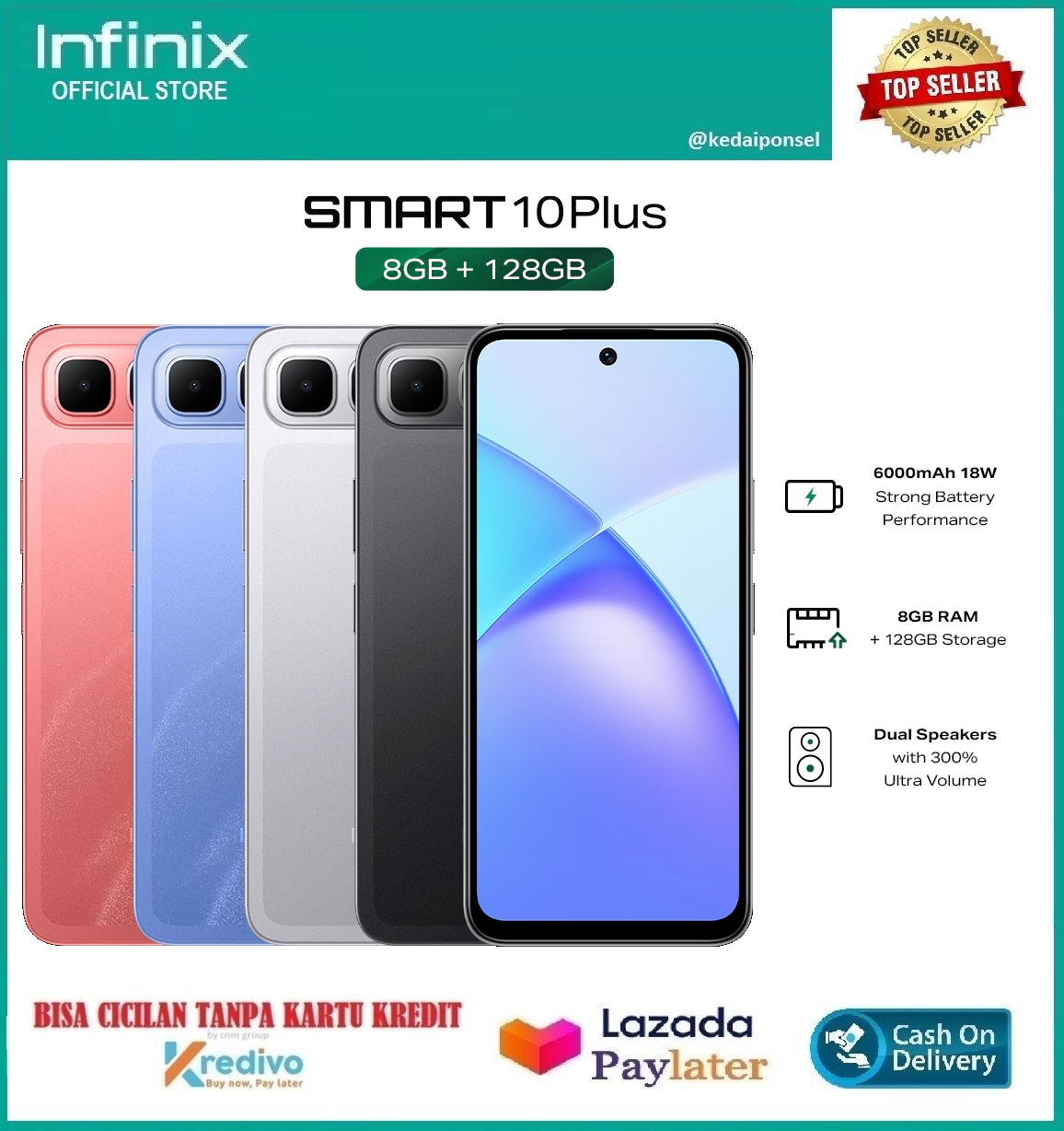 Infinix Smart 10 Plus [8GB/128GB] | HP Murah, Bisa Cicilan tanpa Kartu Kredit, Garansi Resmi, Bisa COD Giá 1,458,000 Đồng*Miễn phí vận chuyển