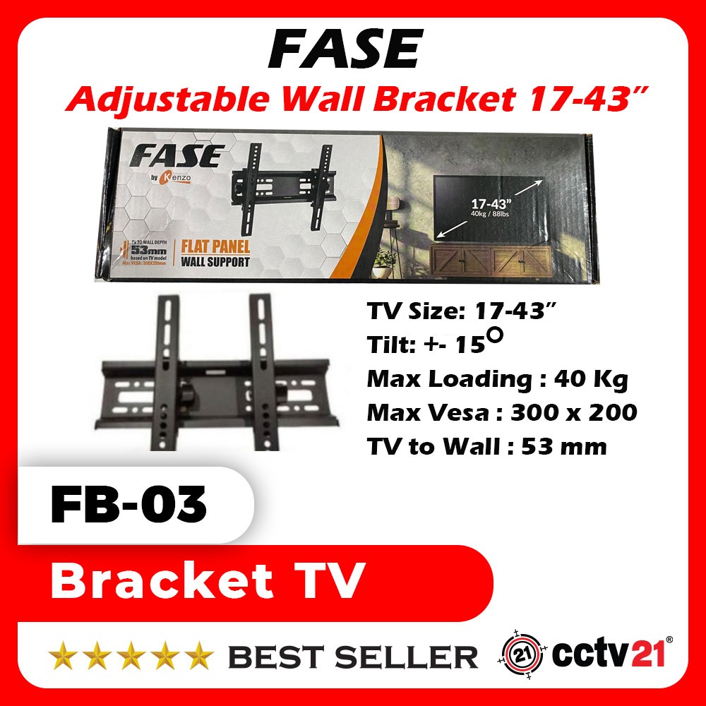 BRACKET WALL TV MONITOR LED LCD 17" - 43" FASE FB-03 ADJUSTABLE - Merek FASE Harga 45,000 rupiah*Gratis Ongkir