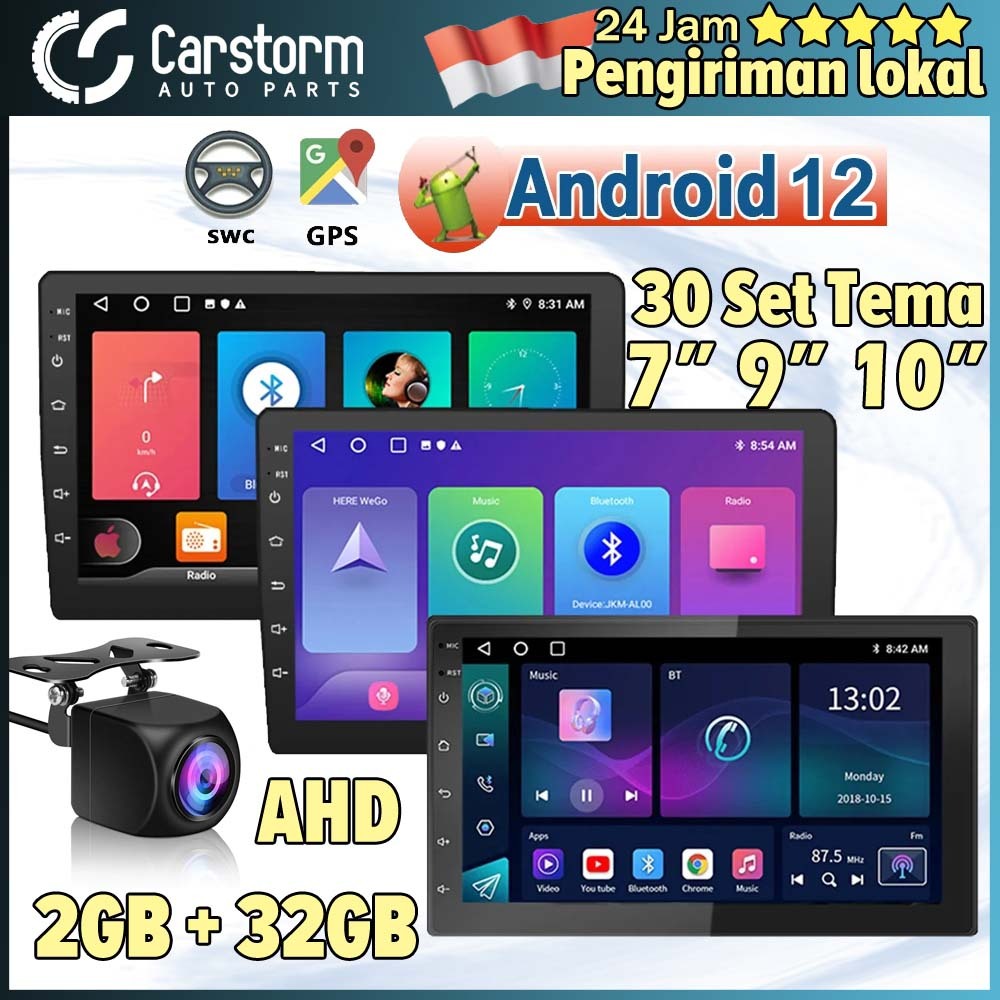 Carstorm Double Din Android 12 Head Unit 7/9/10 Inch Touch Screen Bluetooth Wifi Mirrorlink Harga 659,000 rupiah*Gratis Ongkir