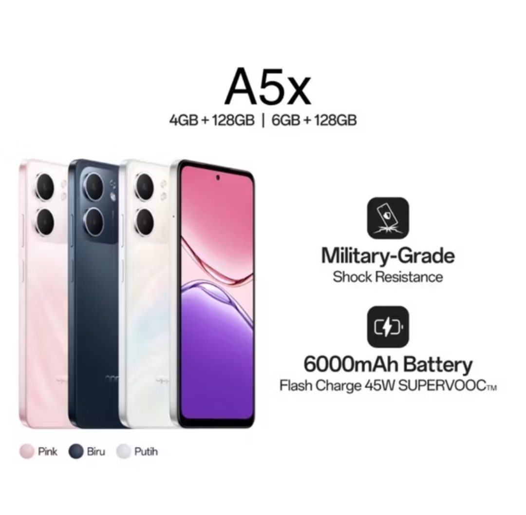 Oppo A5X (4GB/128GB - 6GB/128GB) Li-Po 6000mAh-flashcharge 45W-1 year official warranty Harga  1,843,000 Ringgit*Penghantaran Percuma