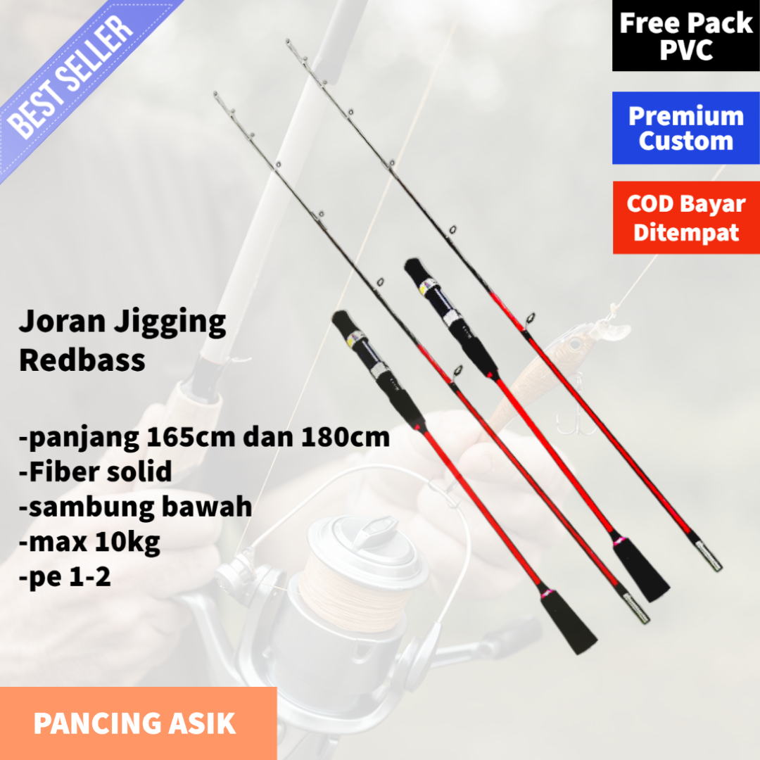 Joran Jigging Laut Redbass PE 1-2 Max 10 Kg Terlaris / Pancing Jigging  Fiber Solid 165cm 180cm 200cm