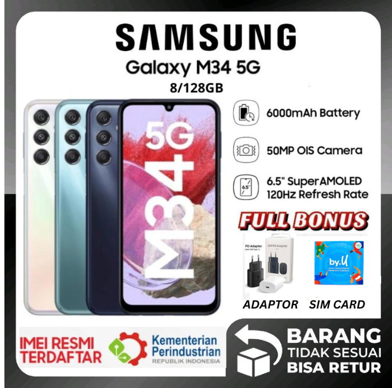 SAMSUNG GALAXY M34 5G 8/128GB GARANSI SEIN SAMSUNG - Silver Giá 2,900,000 Đồng*Miễn phí vận chuyển