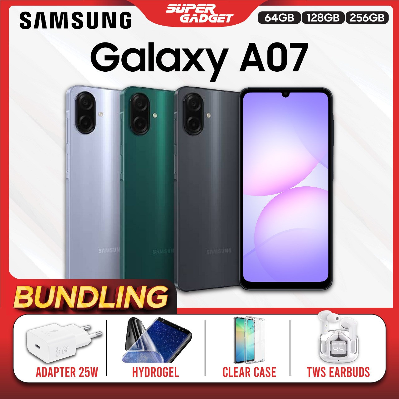 Samsung Galaxy A07 4/64 4/128 6/128 8/256 Gb 4Gb 6Gb 8Gb Android Smartphone Harga 1,399,000 rupiah*Gratis Ongkir
