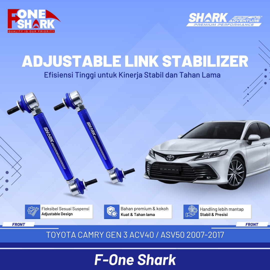 F-one shark FOS front sway bar link stabilizer link stable adjustable adj Toyota Camry Gen 3 acv40 asv50 2007-2017 premium Harga 1,190,000 rupiah*Gratis Ongkir