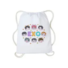 Tote Bag Tas Serut Exo SM Entertaiment Chibi Fanart Tulisan Lucu Kpop Korea String Bag Kanvas Wanita