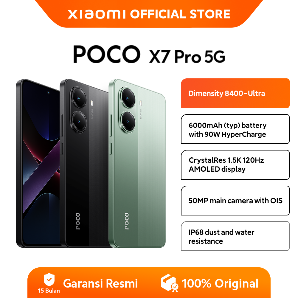 Poco X7 Pro 5g | Dimensity 8400-Ultra | 6000Mah (Typ) Battery 90W Hypercharge | 1.5K Crystalres 120Hz Amoled | 50Mp with Ois | Ip68 [Official Store] Harga 4,799,000 rupiah*Gratis Ongkir