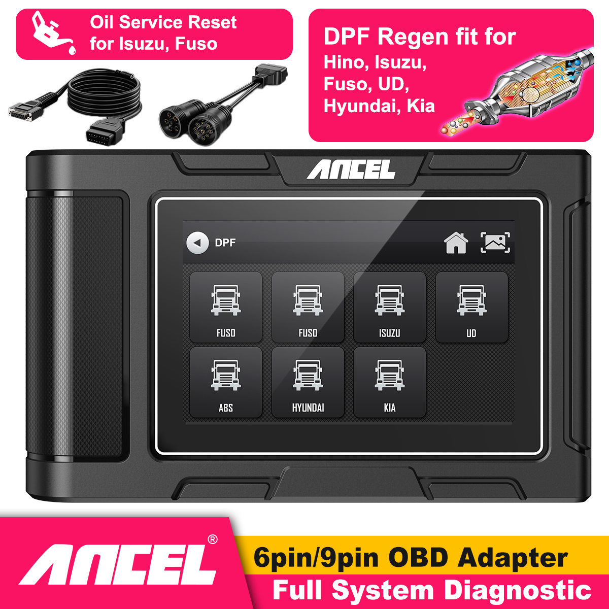 ANCEL HD3200 12V/24V Truck Scanner Car Scanner 2 in 1 Obd2 Scanner Full System Heavy Duty Truck Scanner Excavator Scanner DPF Regen Oil Reset Check Engine Fault Code Diagnostic Tool Wifi Scanner For isuzu/fuso/hino/ud/kia/hyundai Giá 4,132,000 Đồng*Miễn phí vận chuyển
