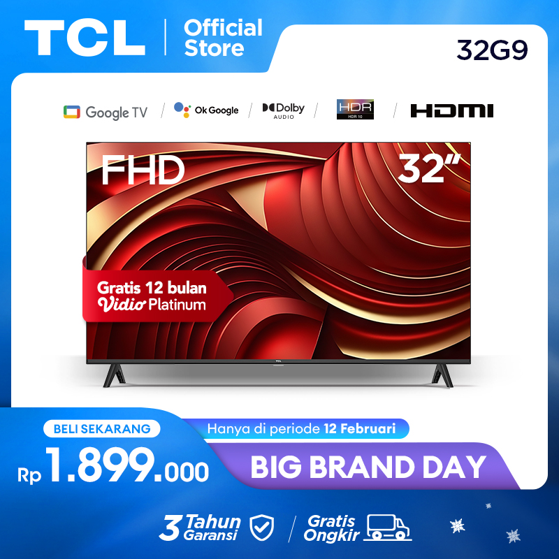 	 TCL 32 Inch Google TV - FHD - Dolby Audio - Google Play/Netflix/Youtube - Wifi/Bluetooth/HDMI/USB + Free Vidio 12 Bulan* (Model: 32G9 - G9 Series)	