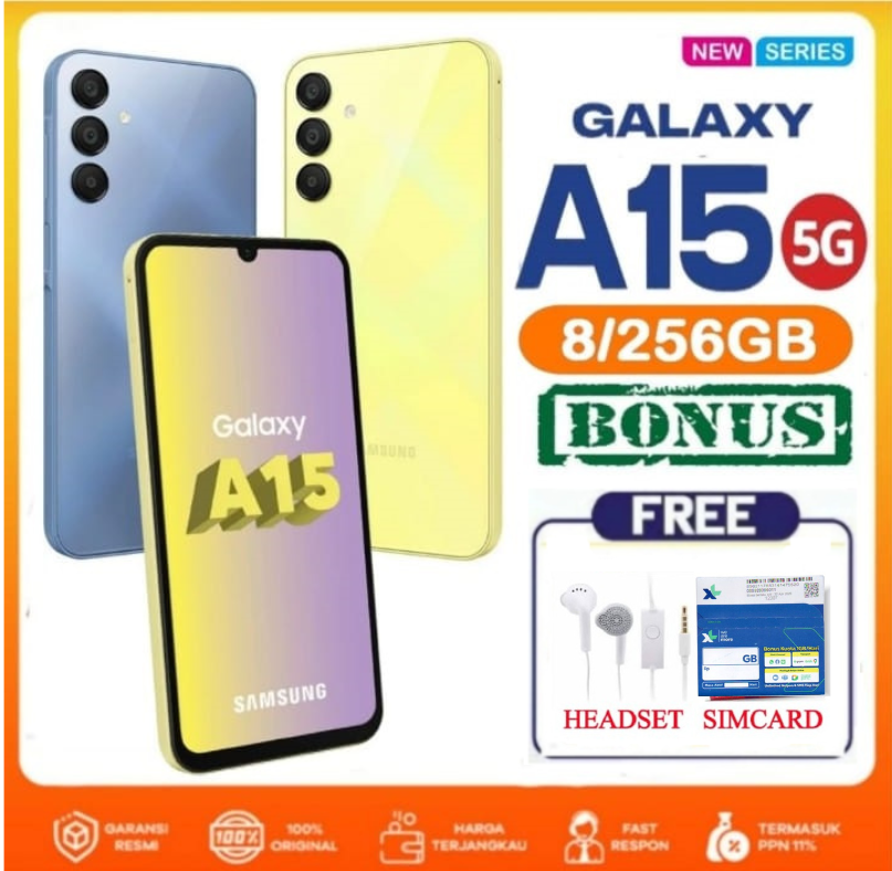 Samsung Galaxy A15 5G RAM 8/256GB FHD + dimension 6100 +-warranty Harga 1,800,000 rupiah*Gratis Ongkir
