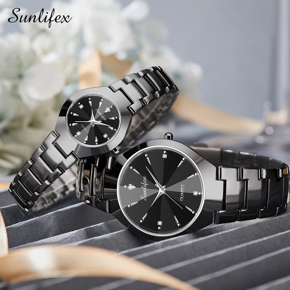 Sunlifex Jam Tangan Couple Berlian Wanita/Pria Tali Stainless Steel Anti Air Analog Kuarsa Jam Tangan…