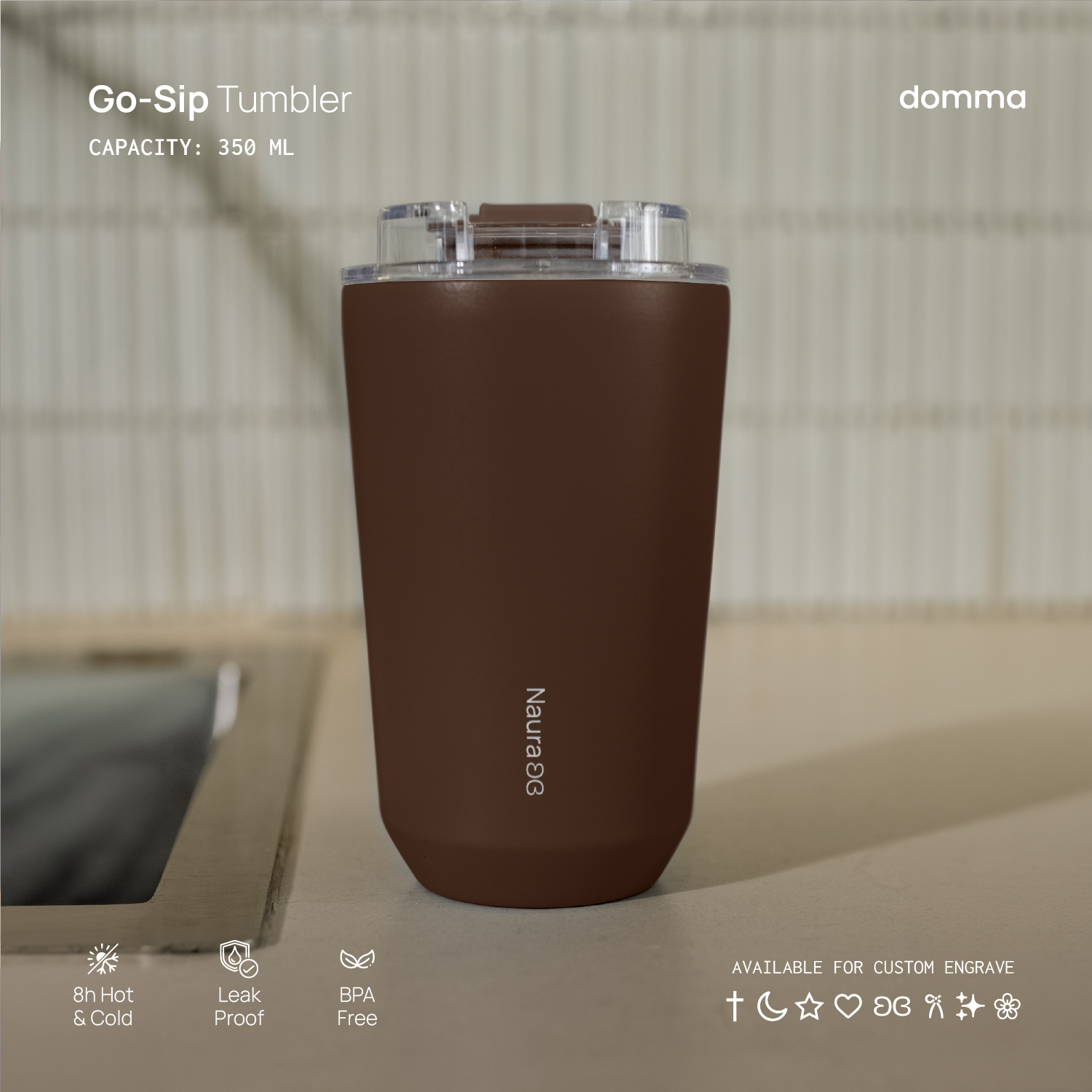 [Domma] Custom Engrave - 350 ml Go-Sip Tumbler hadiah Double Wall Stainless Steel Insulated Water Bott…