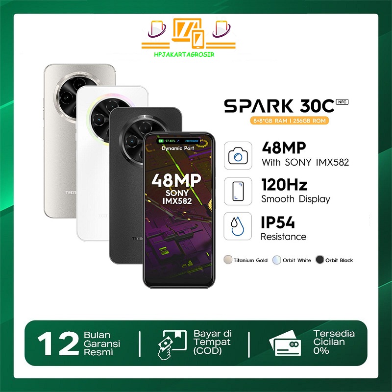 Tecno Spark 30C Mobile Phone - 8+8Gb*+256Gb, 120Hz Display, Sony 48Mp Camera, Helio G81, 5000Mah, Ip54, 7.8mm Ultra Slim, Nfc Harga 1,270,000 Ringgit*Penghantaran Percuma