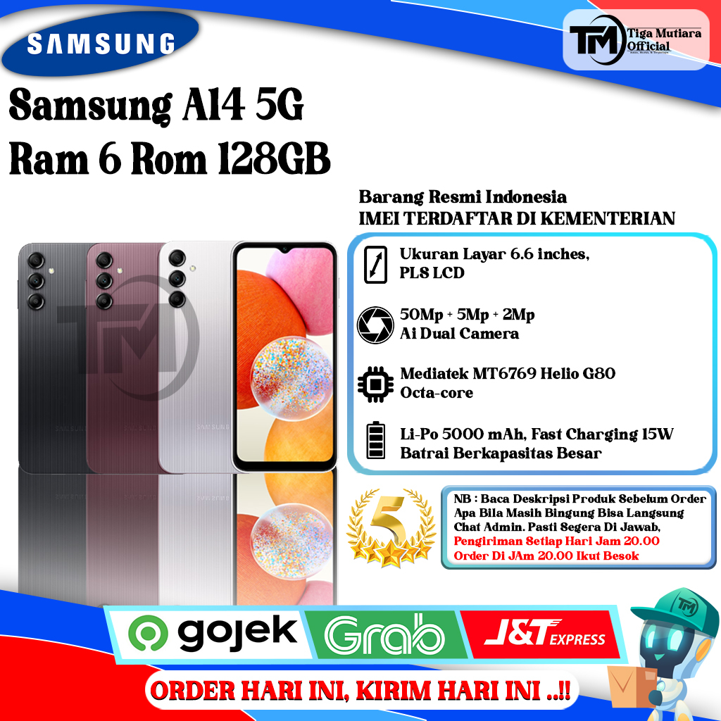 Samsung A14 5G Ram 6 Rom 128GB Harga 1,850,000 rupiah*Gratis Ongkir