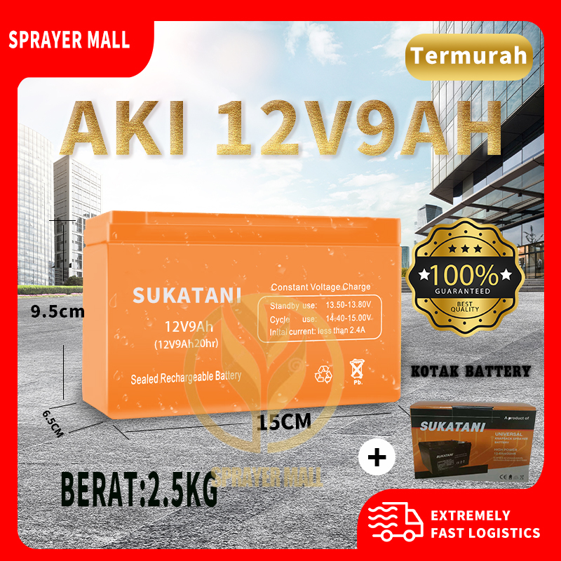 BATERAI AKI 9A 12V 2.5kg Sprayer Hama Elektrik SUKAku/ Accu Baterai warna orange Harga  177,000 rupiah*Gratis Ongkir