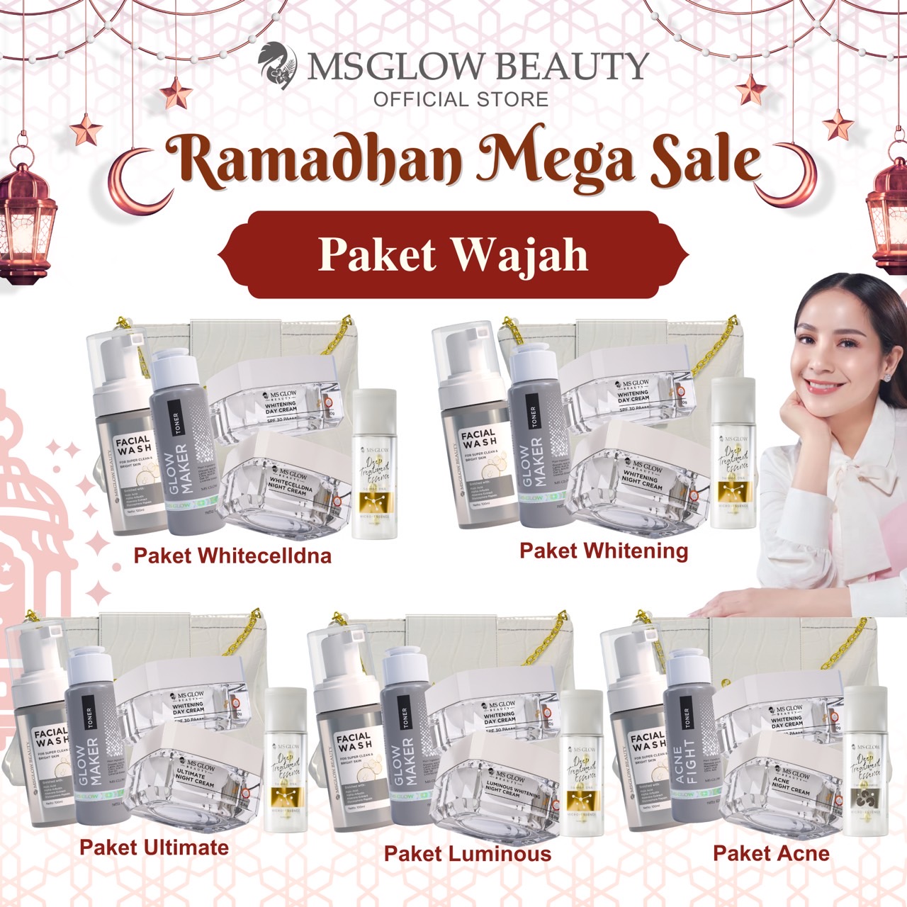 Ms glow facial pack whitening/luminous/acne/ultimate/whitecelldna