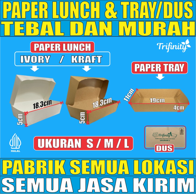 Paper Lunch Box Thick Paper Lunch Box 28Gr |   Halal Tray S m L |   Ivory White Kraft Brown Box Jsk - Merek Trifinity Harga 251,104 rupiah*Gratis Ongkir