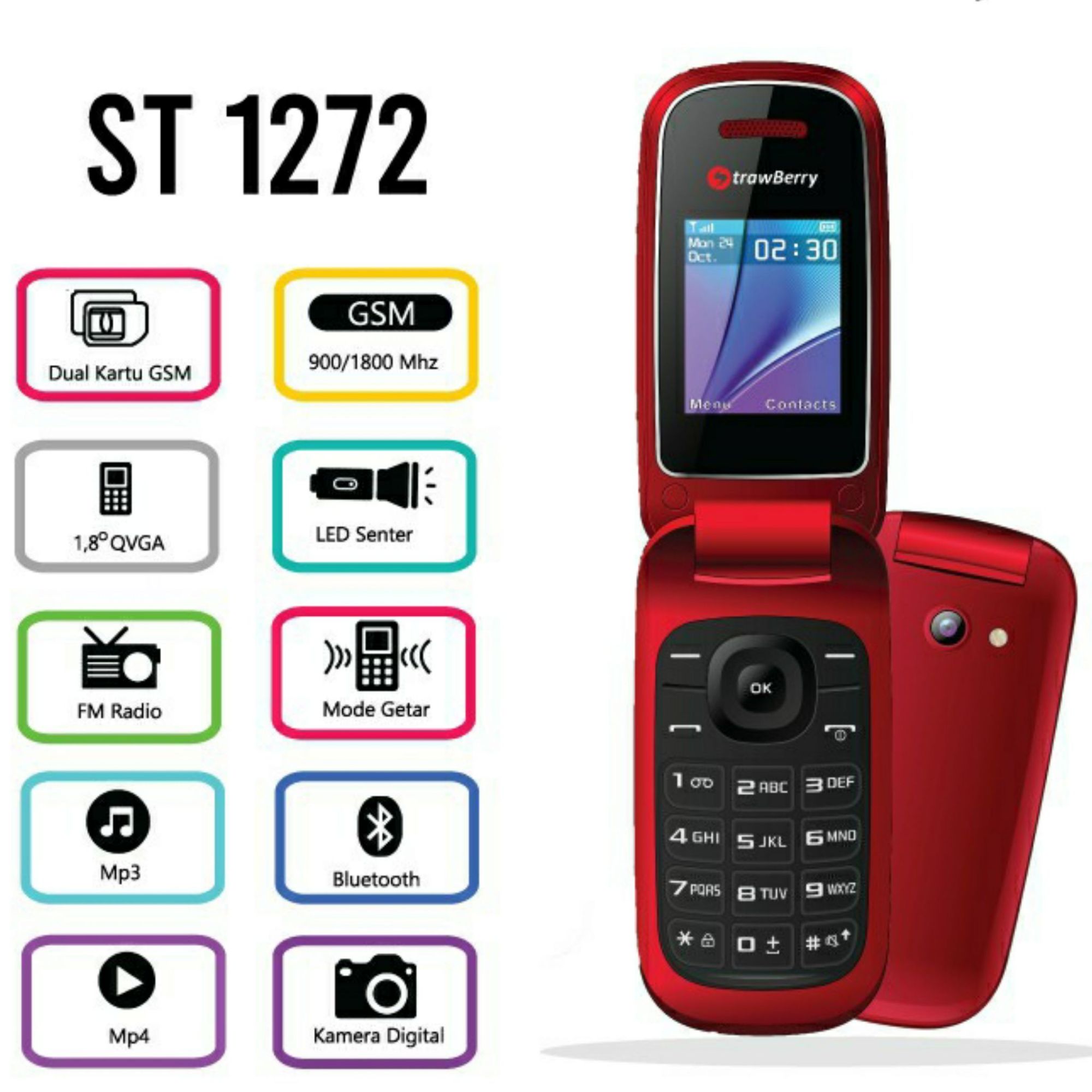 STRAWBERRY S1272 FLIP PHONE - DUAL SIM - CAMERA - FM RADIO - GARANSI RESMI