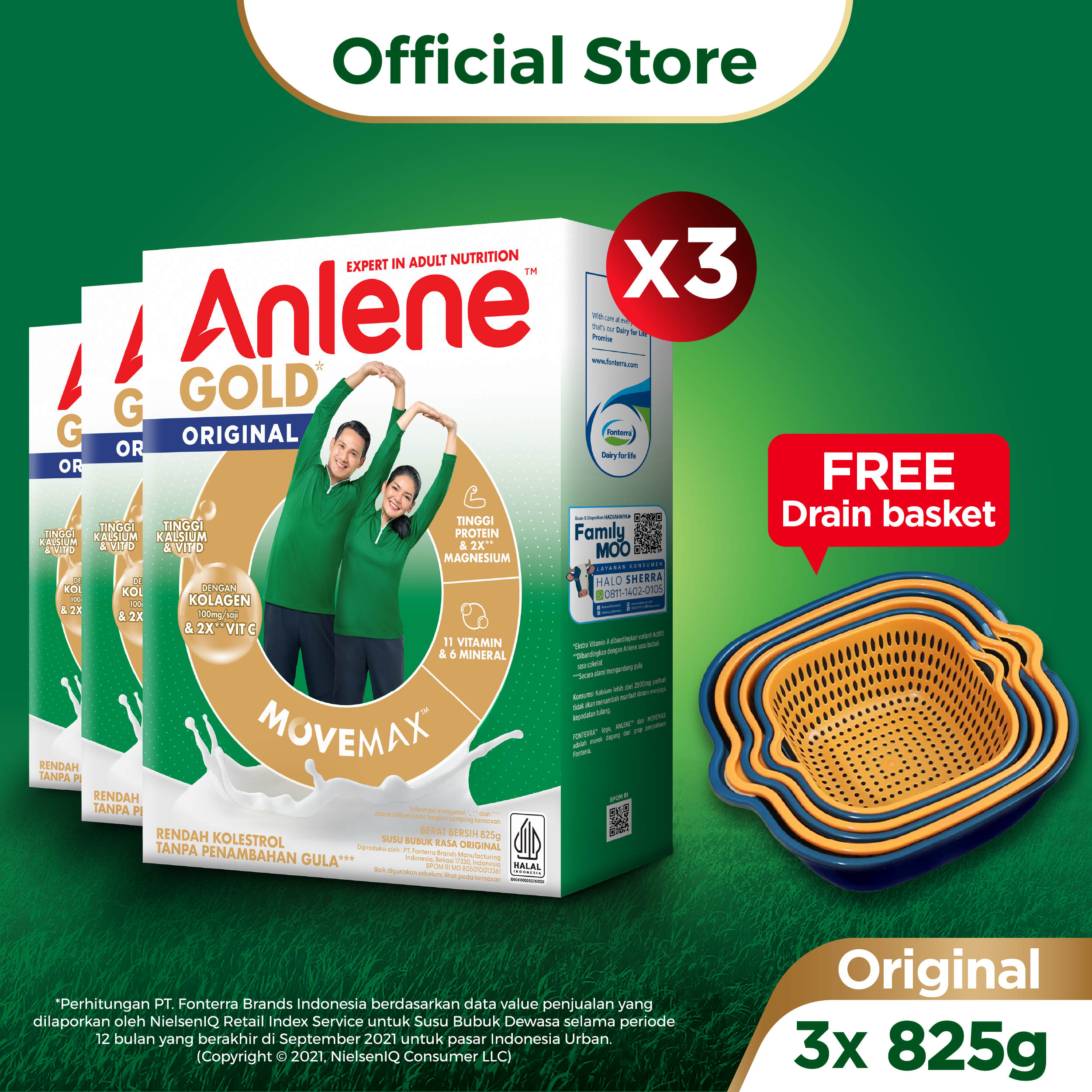 Anlene Gold 5X Original Adult Milk Powder 825Gr X3 - High Calcium Nutrition for Bones, Joints, and Muscles Harga 397,106 rupiah*Gratis Ongkir