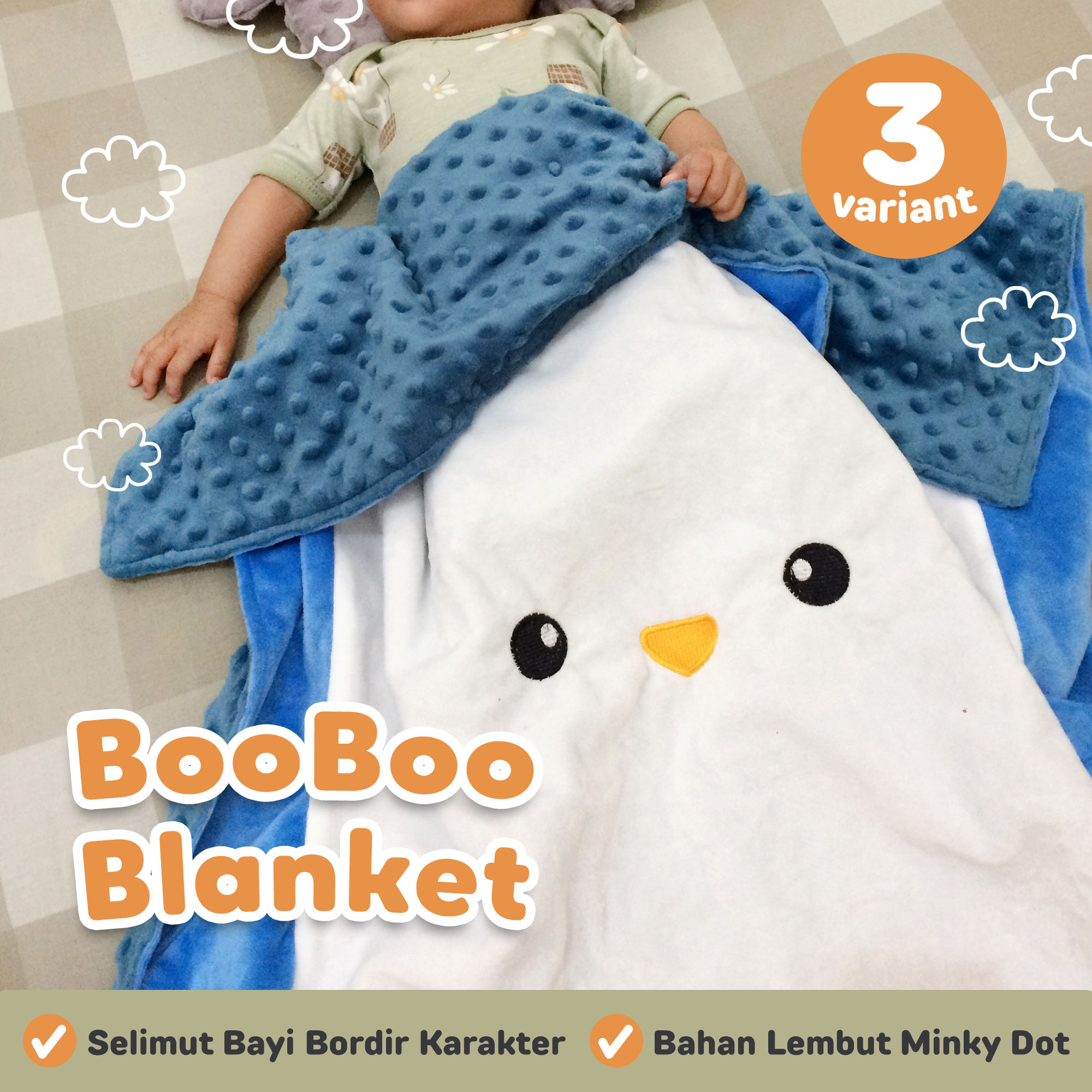 BOOBOO BLANKET - selimut bayi lucu soft minky 100cm